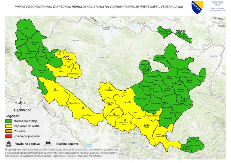Karta koja prikazuje područje vanrednog hidrološkog stanja_11.01.-13.03