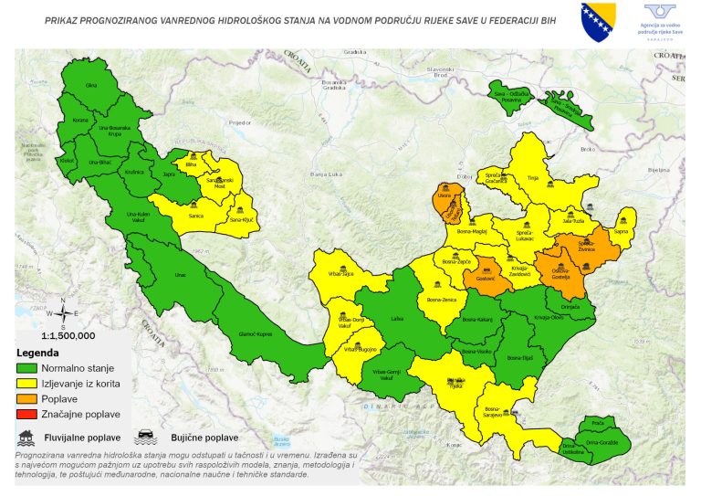 Karta koja prikazuje područje vanrednog hidrološkog stanja_25.03.-28.03
