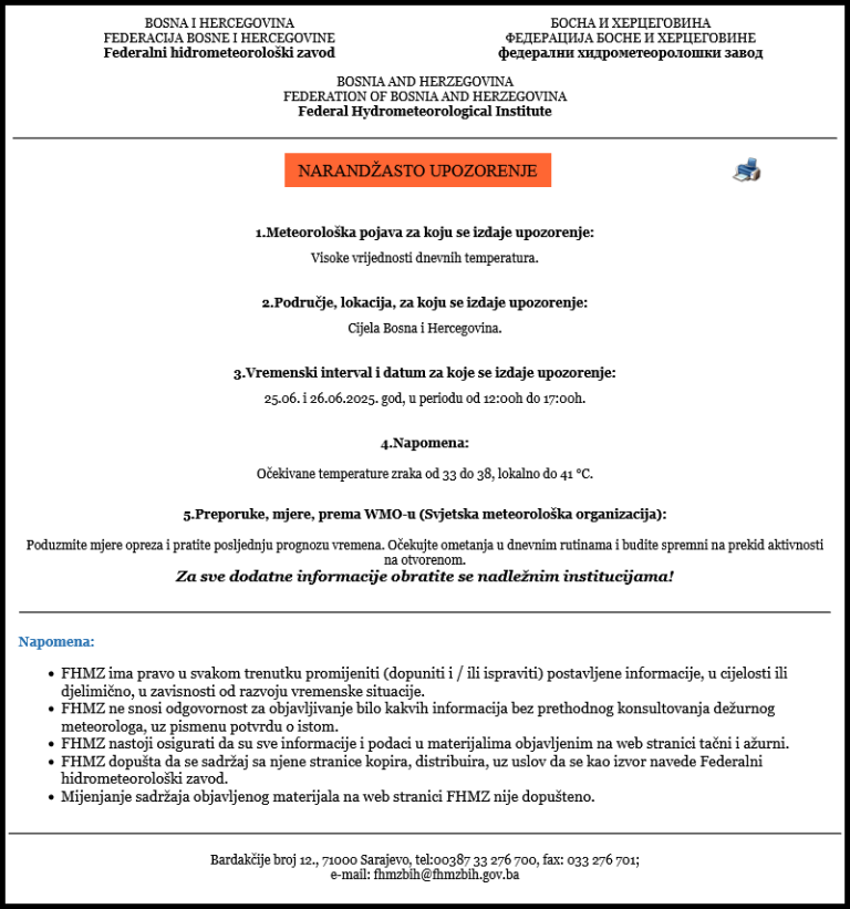 NARANDŽASTO UPOZORENJE