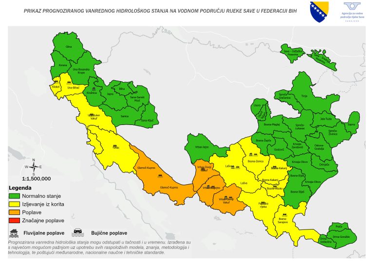 Karta koja prikazuje područje vanrednog hidrološkog stanja_10.09.-12.09